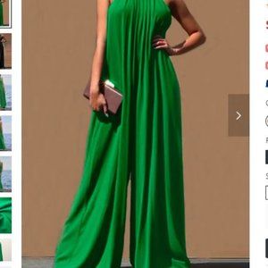 Sleeveless Halter Solid Casual Jumpsuit, NWT, Green, XL